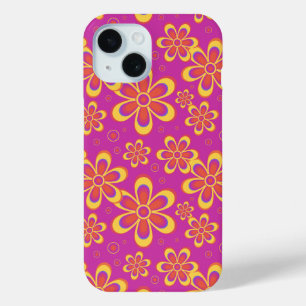 Magenta Purple Yellow Groovy Flower Pattern iPhone 15 Case