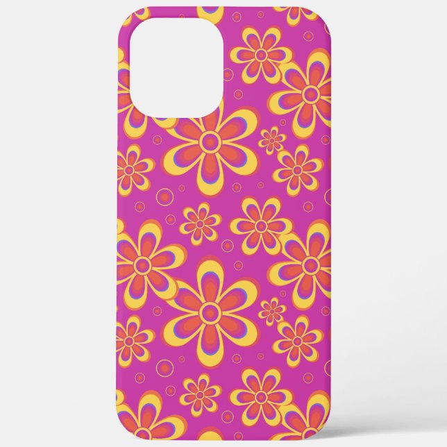 Magenta Purple Yellow Groovy Flower Pattern Case-Mate iPhone Case (Back)