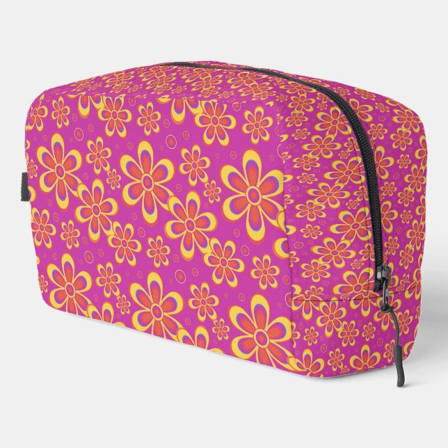 Magenta Purple Yellow Groovy Flower Pattern Dopp Kit (Right Corner)