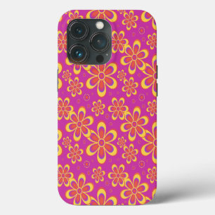 Magenta Purple Yellow Groovy Flower Pattern iPhone 13 Pro Case