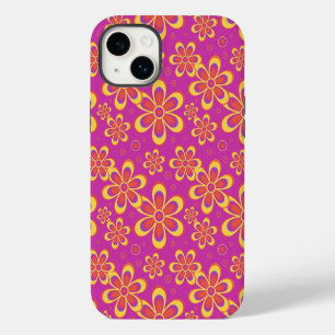 Magenta Purple Yellow Groovy Flower Pattern iPhone 14 Plus Case