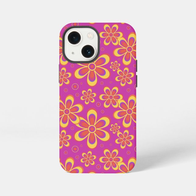 Magenta Purple Yellow Groovy Flower Pattern iPhone Case (Back)