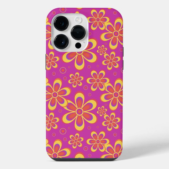 Magenta Purple Yellow Groovy Flower Pattern iPhone Case (Back)
