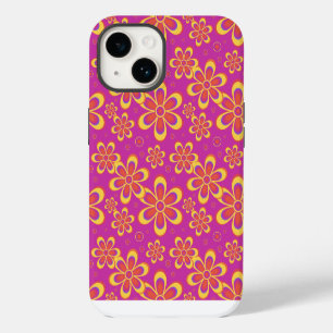 Magenta Purple Yellow Groovy Flower Pattern iPhone 14 Case