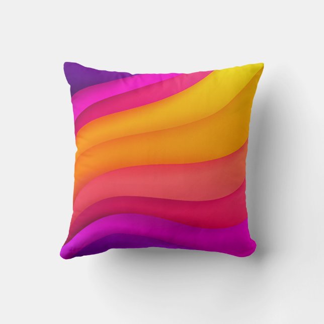 Magenta Rainbow Waves Throw Pillow (Back)