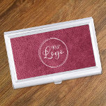 Magenta Red Faux Leather Modern Business Logo Business Card Holder<br><div class="desc">Add your business logo image to a magenta red leather look digital graphic background. 
Faux leather business card case to promote your small business. 
This digital effect prints flat like a photo with no actual leathery texture.
Add a customized text message to create your own promotional item for customers.</div>