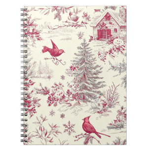 Magenta Red Green Christmas Toile Cream Winter Notebook
