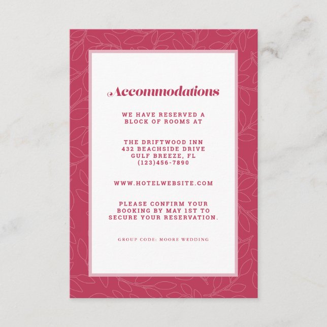  Magenta Red Modern Wedding Accommodation Detail Enclosure Card (Front)