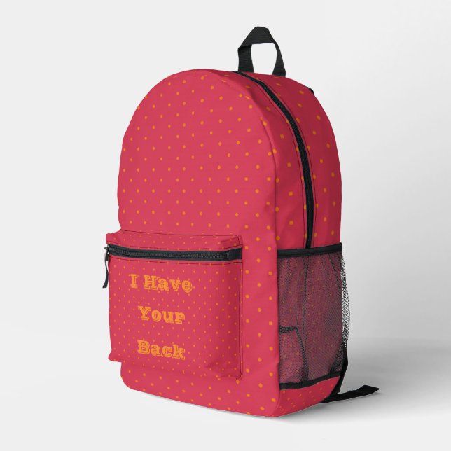 Magenta Red Pink With Goldfish Orange Spots Printed Backpack (Back Corner Right)