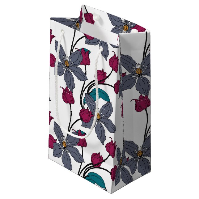 Magenta retro ethnic elegant flower pattern small gift bag (Front Angled)