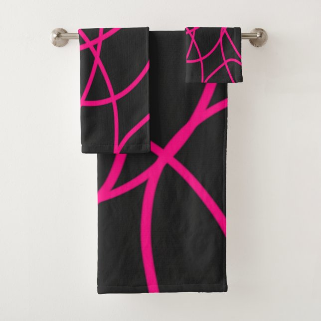 Magenta Ribbons on Black  Bath Towel Set (Insitu)