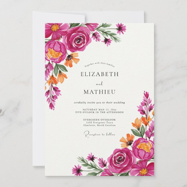 Magenta Rose Bloom Wedding Invitation (Front)