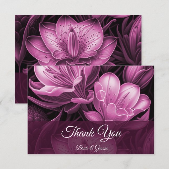 Magenta rose Carte de remerciements plat (Devant / Derrière)