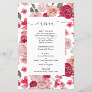 Magenta Rose Floral Mariage Carte Menu