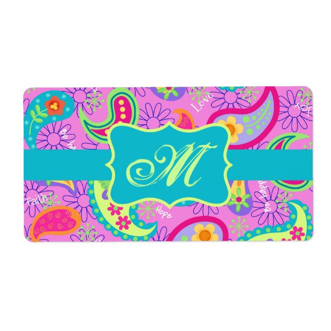 Magenta rose Turquoise moderne Paisley Monogramme (Devant)