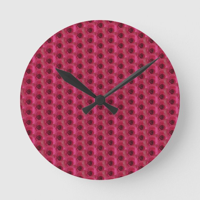 Magenta Roses  Round Clock (Front)