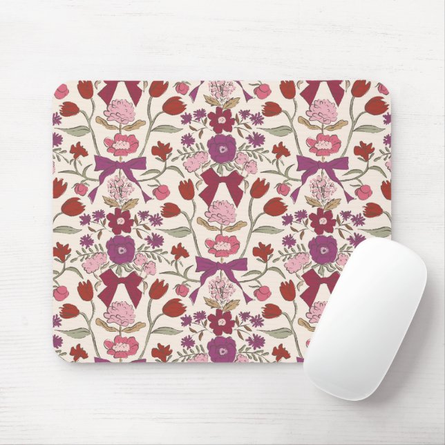Magenta Rustic Bows and Blossoms Mouse Pad (With Mouse)