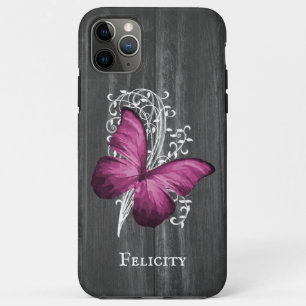 Magenta Rustic Butterfly Personalized iPhone 11 Pro Max Case