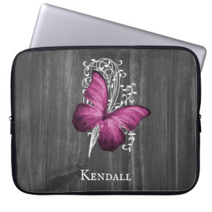 Magenta Rustic Butterfly Personalized Laptop Sleeve