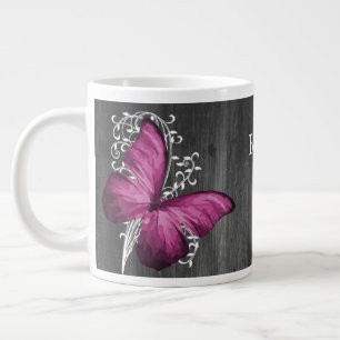 Magenta Rustic Butterfly Personalized Large Coffee Mug