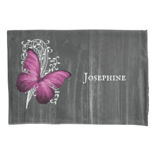 Magenta Rustic Butterfly Personalized Pillowcase