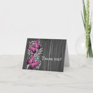 Magenta Rustic Papillon Mariage Merci Cartes