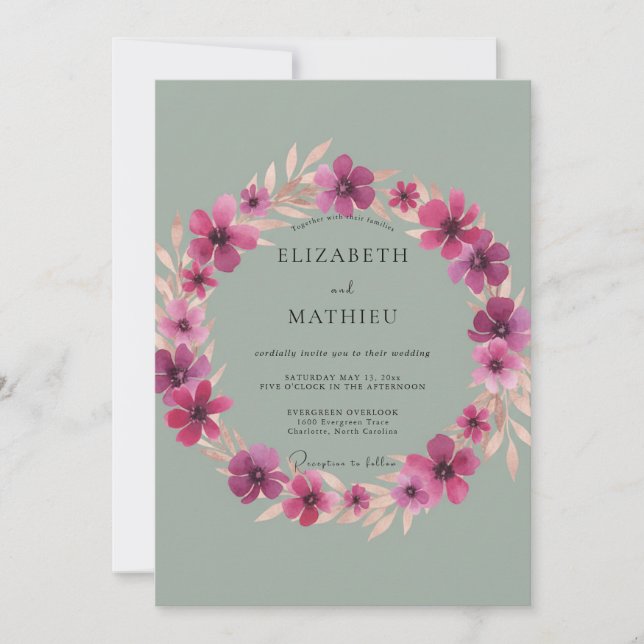 Magenta Sage Petal Wedding Invitation (Front)
