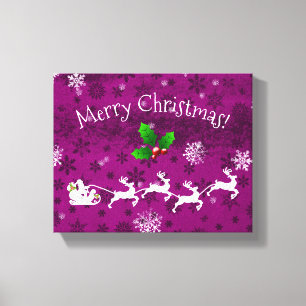 Magenta Santa's Sleigh and Reindeer Canvas Print