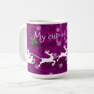 Magenta Santa's Sleigh and Reindeer Coffee Mug