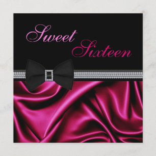 Magenta Satin and Gems Sweet Sixteen Invite