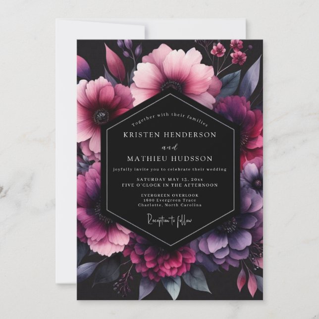 Magenta Shadow Bloom Wedding Invitation (Front)