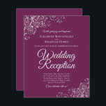 Magenta & Silver Wedding Reception BUDGET Invite<br><div class="desc">These affordable, budget friendly wedding reception invitations are the perfect choice for class, style, and beauty on a budget. Designed for guests who are invited to the reception but not the ceremony, they feature a cassis purple, magenta, or berry coloured background with ornate silver faux foil frills in the corners....</div>