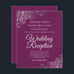 Magenta & Silver Wedding Reception BUDGET Invite<br><div class="desc">These affordable, budget friendly wedding reception invitations are the perfect choice for class, style, and beauty on a budget. Designed for guests who are invited to the reception but not the ceremony, they feature a cassis purple, magenta, or berry coloured background with ornate silver faux foil frills in the corners....</div>