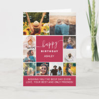Magenta simple birthday 10 photo collage grid