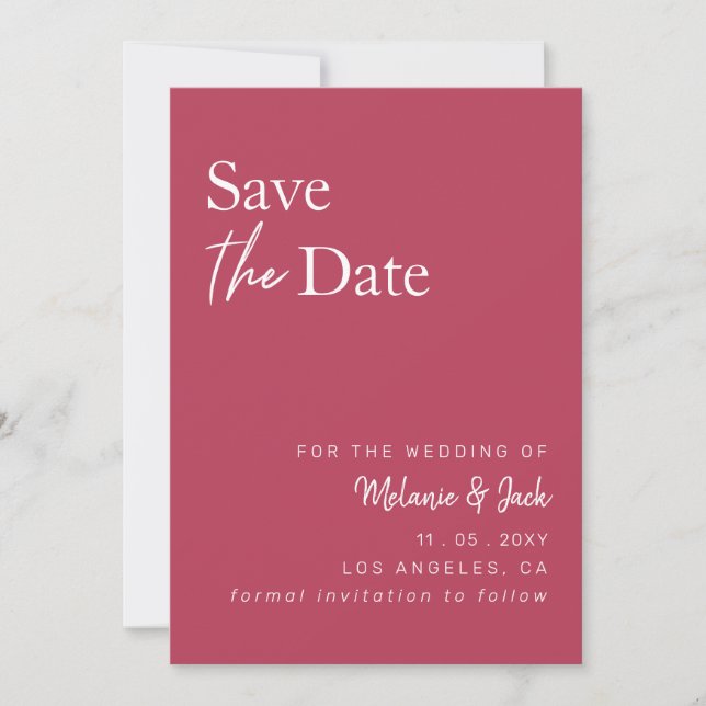 Magenta Simple Calligraphy Photo Save The Date (Front)