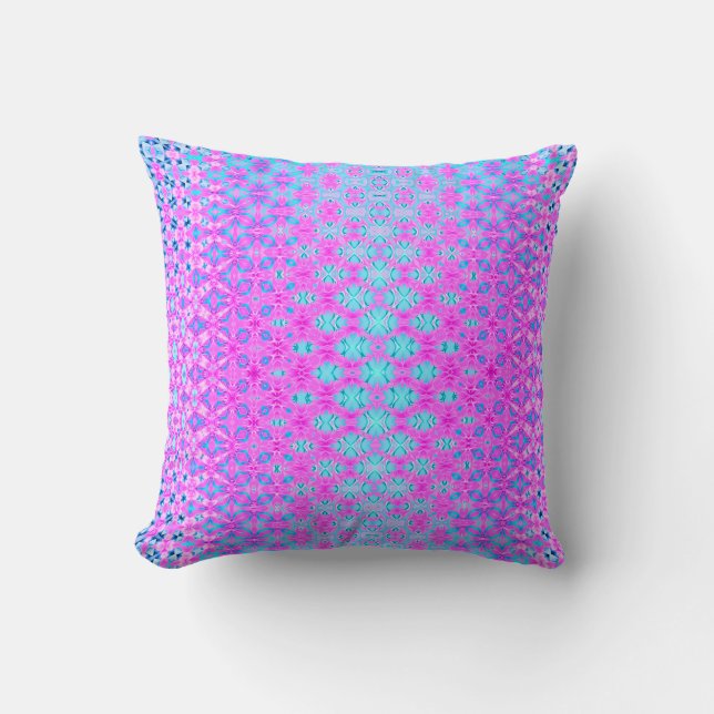 Magenta, Sky Blue and Navy Geometric Throw Pillow (Front)