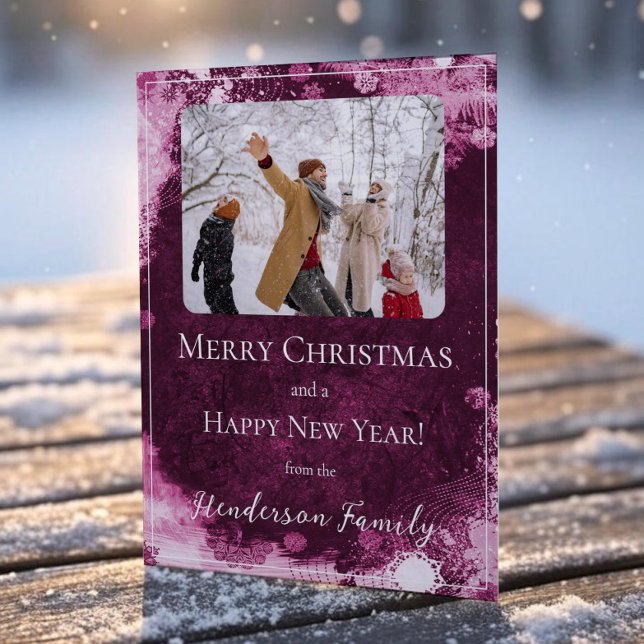 Magenta Snowflakes Flat Holiday Carte photo (Magenta Snowflakes Flat Holiday Photo Card)