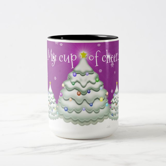 Magenta Snowy Arbre de Noël Mug (Centre)