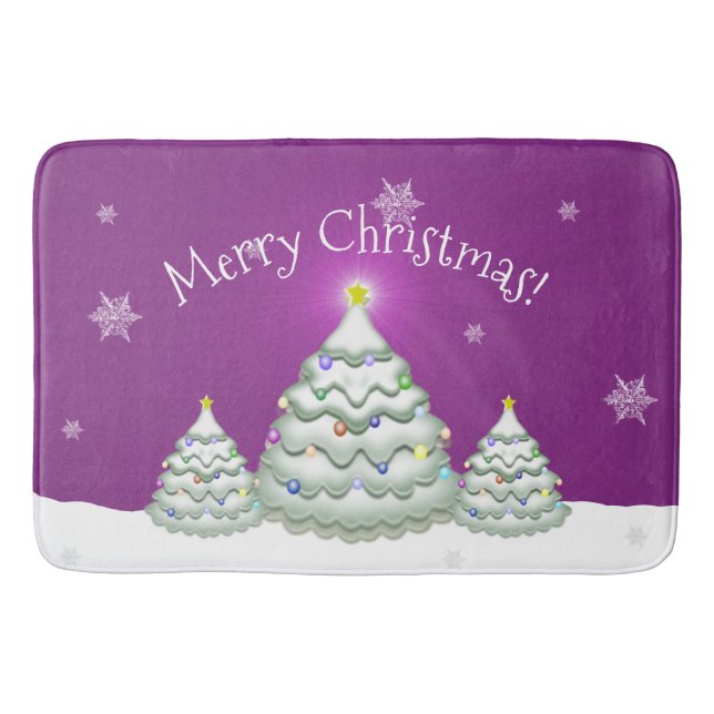Magenta Snowy Christmas Tree Bath Mat (Front)