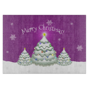 Magenta Snowy Christmas Tree Cutting Board