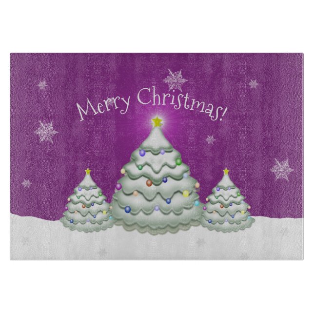 Magenta Snowy Christmas Tree Cutting Board (Front)