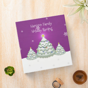 Magenta Snowy Christmas Tree Family Recipe Binder