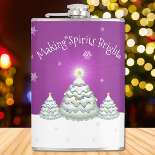 Magenta Snowy Christmas Tree Flask