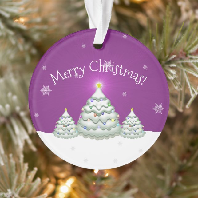 Magenta Snowy Christmas Tree Ornament (Tree)