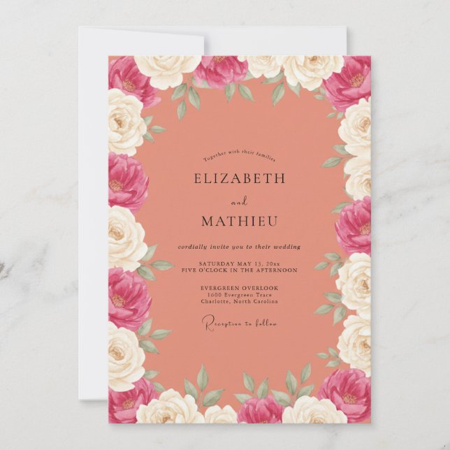 Magenta Soft Coral Painted Wedding Invitation (Front)