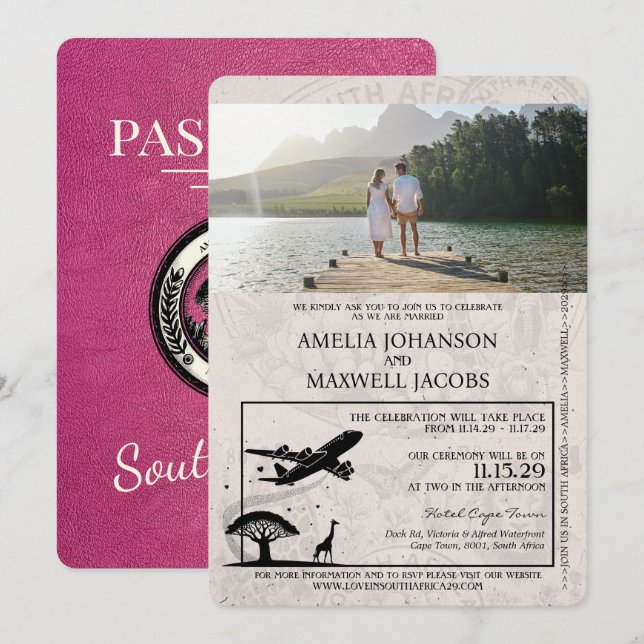 Magenta South Africa Passport Wedding Invitation (Front/Back)