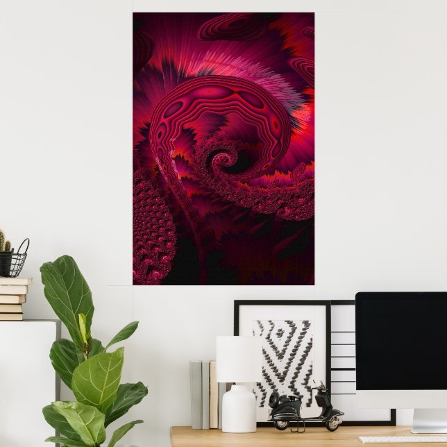 Magenta Spiral Alien Tentacle Fractal Artwork  Poster (Home Office)