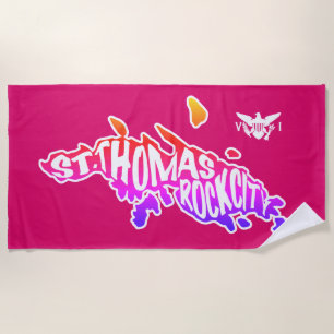 Magenta,St. Thomas "Rock City" U.S. Virgin Islands Beach Towel