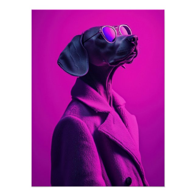 Magenta Swagger: Stylish Weimaraner in Pink Coat Poster (Front)