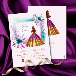 Magenta Teal Quinceanera Ceremony Reception     Invitation